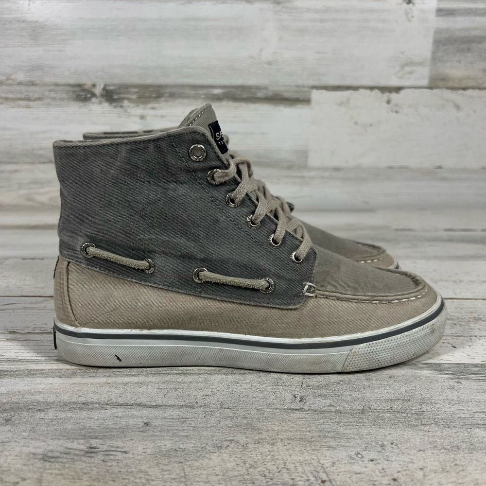 Sperry Two-Tone Gray Taupe High-Top Canvas Boat Sneakers